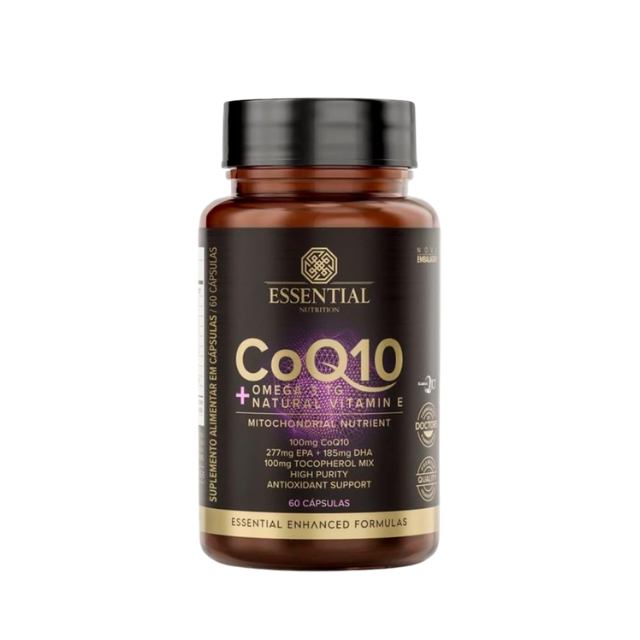 Essential Nutrition CoQ10 + Omega‑3 TG + Vitamin E 60‑capsule formula for cellular energy – Buy now at MKPBR.COM – Worldwide Shipping
