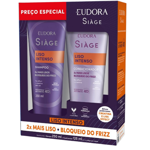 Eudora Siàge Liso Intenso Shampoo & Conditioner Promopack for sleek, frizz-free hair – Buy now at MKPBR.COM – Worldwide Shipping