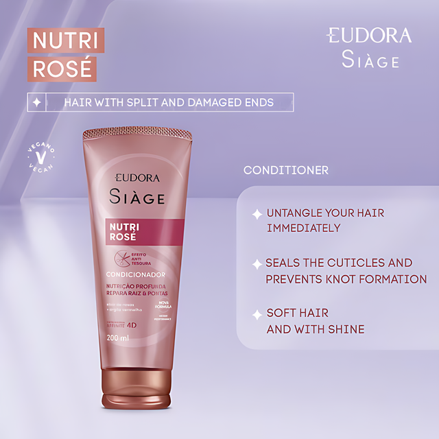 Eudora Siàge Nutri Rosé Conditioner with anti-scissors effect for strong ends – Buy now at MKPBR.COM – Worldwide Shipping