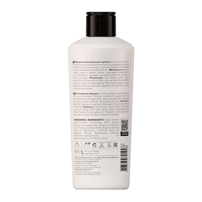 Felps Professional Anti-Residue Deep Cleansing Shampoo 250 ml back label with directions and full INCI ingredient list – Buy now at MKPBR.COM – Worldwide Shipping
