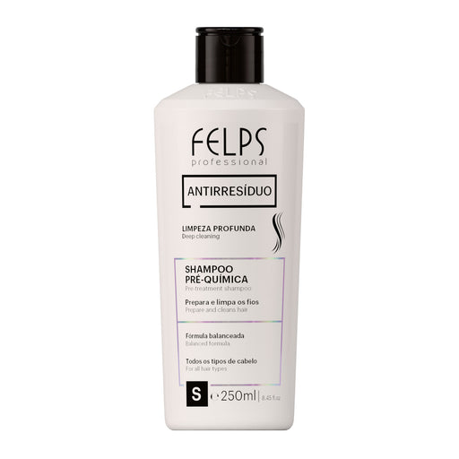 Felps Professional Anti-Residue Deep Cleansing Shampoo 250 ml front of white bottle showing Antirresiduo label – Buy now at MKPBR.COM – Worldwide Shipping