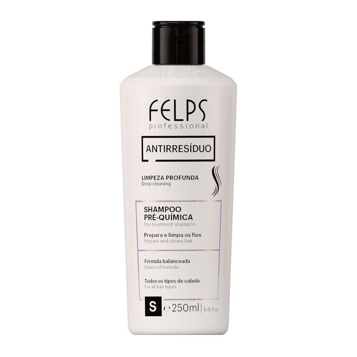 Felps Professional Anti-Residue Deep Cleansing Shampoo 250 ml front of white bottle showing Antirresiduo label – Buy now at MKPBR.COM – Worldwide Shipping