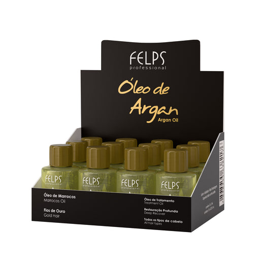 Felps Professional Argan Oil display box with 12 vials of 7 ml, front view – Buy now at MKPBR.COM – Worldwide Shipping