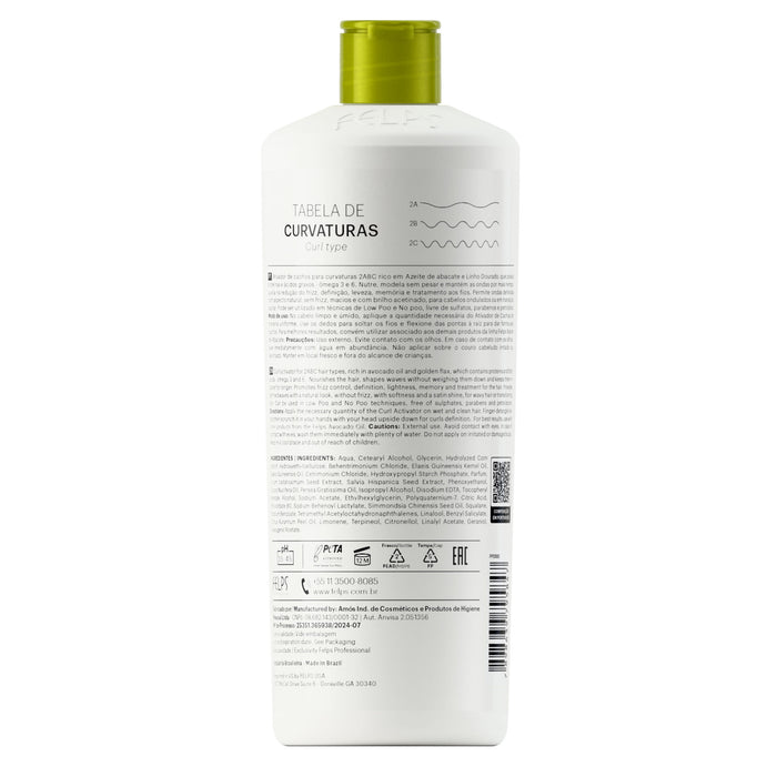Felps Professional Avocado Oil Curl Activator 2ABC back label with curl chart and ingredient list – Buy now at MKPBR.COM – Worldwide Shipping