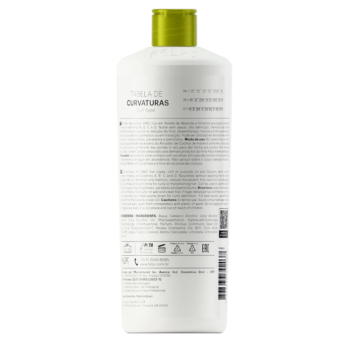 Felps Professional Avocado Oil Curl Activator 3ABC back label with curl chart and ingredient list – Buy now at MKPBR.COM – Worldwide Shipping