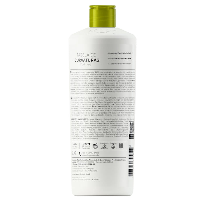 Felps Professional Avocado Oil Curl Activator 4ABC back label with curl chart and ingredient list – Buy now at MKPBR.COM – Worldwide Shipping
