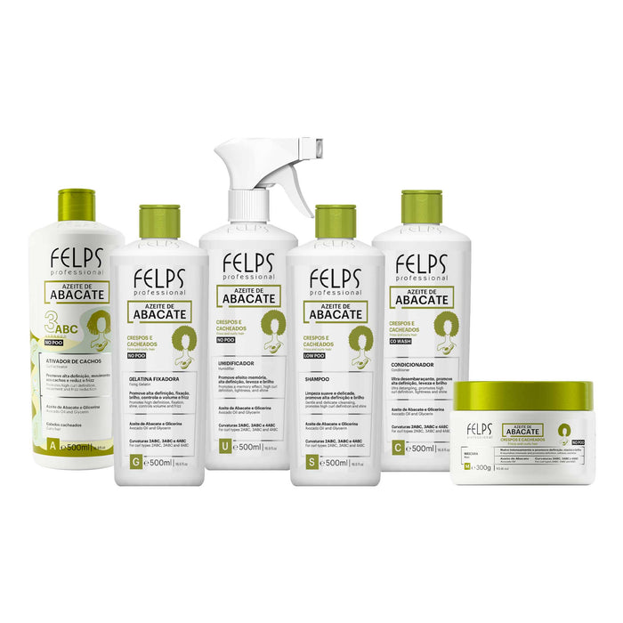 Felps Professional Avocado Oil Curl Activator Kit 3ABC Curly six-piece set front view – Buy now at MKPBR.COM – Worldwide Shipping