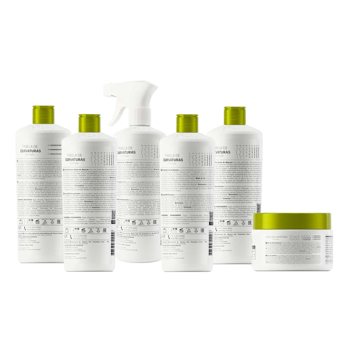 Felps Professional Avocado Oil Curl Activator Kit 4ABC Coily six bottles and jar showing back labels – Buy now at MKPBR.COM – Worldwide Shipping