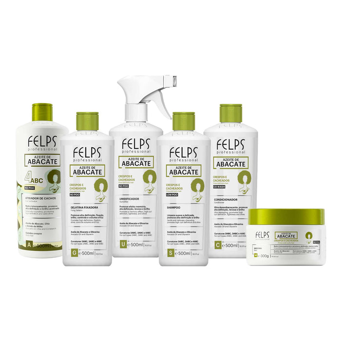 Felps Professional Avocado Oil Curl Activator Kit 4ABC Coily six-piece set front view – Buy now at MKPBR.COM – Worldwide Shipping