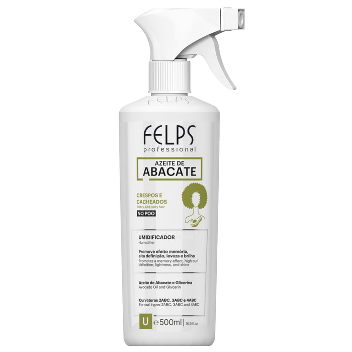 Felps Professional Avocado Oil Curl Refresher Spray 500 ml white trigger spray bottle front view – Buy now at MKPBR.COM – Worldwide Shipping
