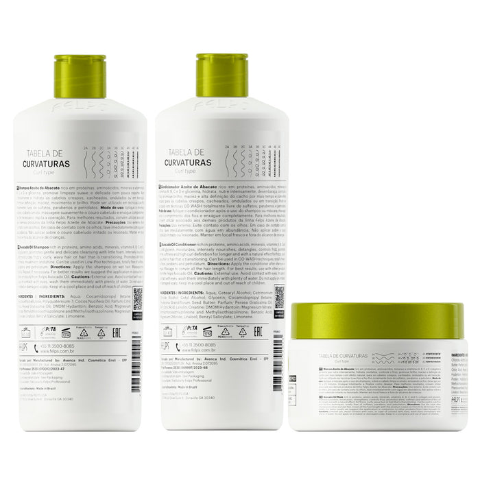 Felps Professional Avocado Oil Wash and Care Kit three products showing back labels – Buy now at MKPBR.COM – Worldwide Shipping
