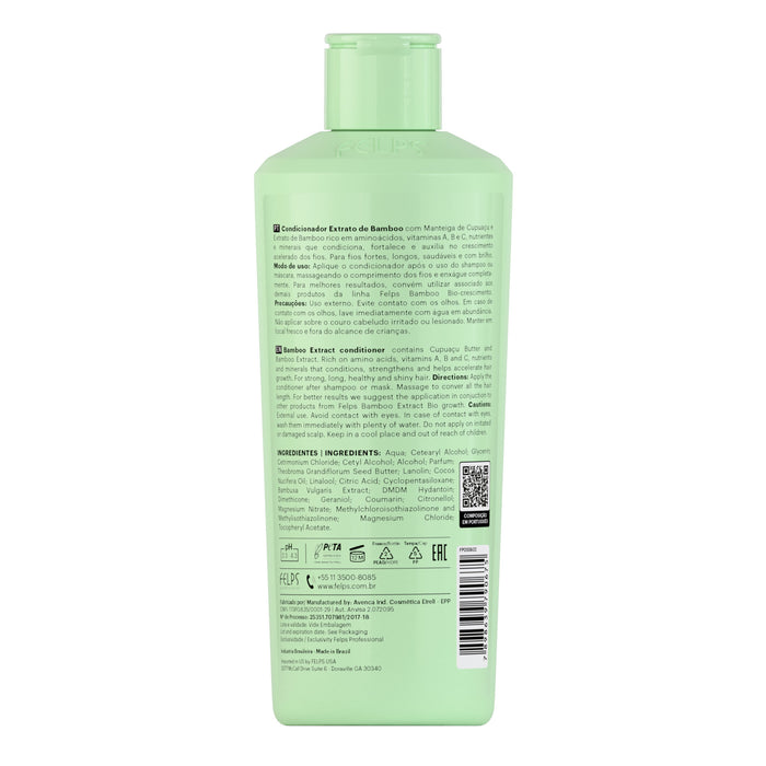 Back label of Felps Professional Bamboo Growth Conditioner 250 ml showing directions and ingredient list – Buy now at MKPBR.COM – Worldwide Shipping