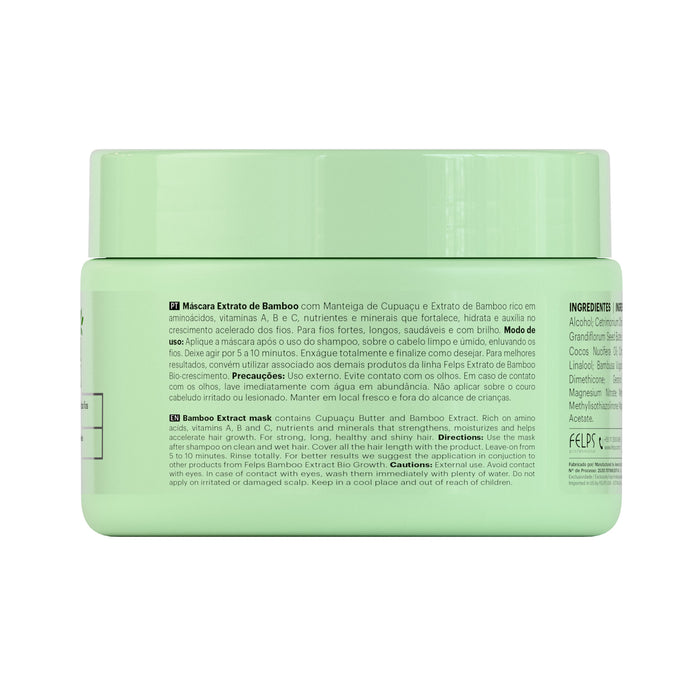 Felps Professional Bamboo Growth Hair Mask 300 g back label showing directions for use and the ingredient list – Buy now at MKPBR.COM – Worldwide Shipping