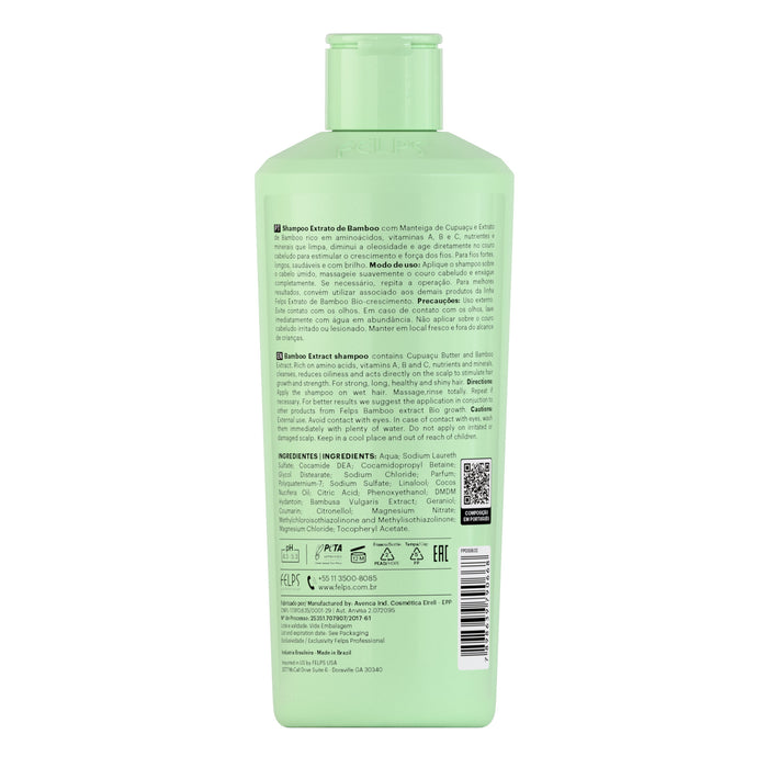 Felps Professional Bamboo Growth Shampoo 250 ml back label with ingredients and directions – Buy now at MKPBR.COM – Worldwide Shipping
