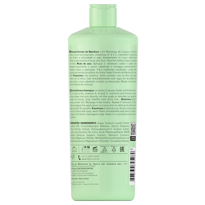 Felps Professional Bamboo Growth Shampoo 500 ml back label with INCI list and usage instructions – Buy now at MKPBR.COM – Worldwide Shipping