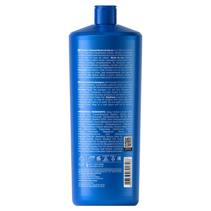 Felps Professional Banho de Verniz Hidrabrilho Shampoo 1 litre back label with INCI list – Buy now at MKPBR.COM – Worldwide Shipping