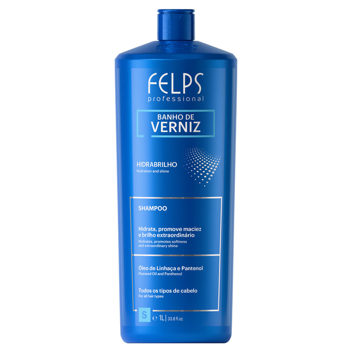 Felps Professional Banho de Verniz Hidrabrilho Shampoo 1 litre salon size front of bottle – Buy now at MKPBR.COM – Worldwide Shipping