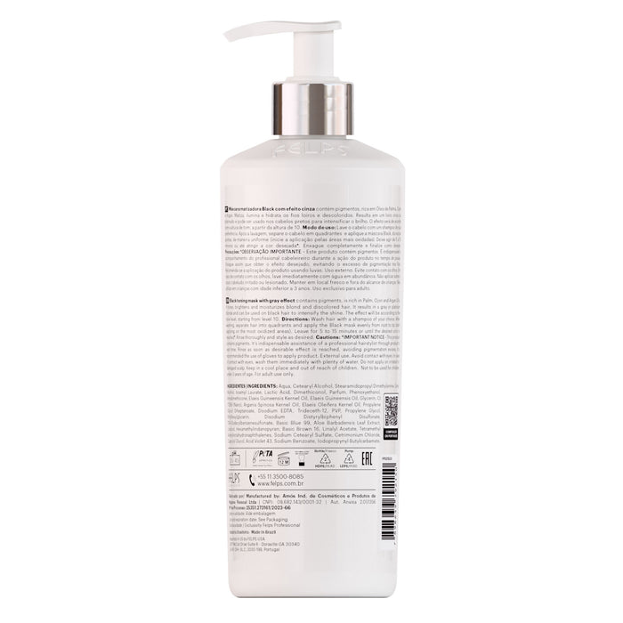Felps Professional Black 4K Gray Effect Toning Mask 500 ml back label showing directions and full ingredient list – Buy now at MKPBR.COM – Worldwide Shipping