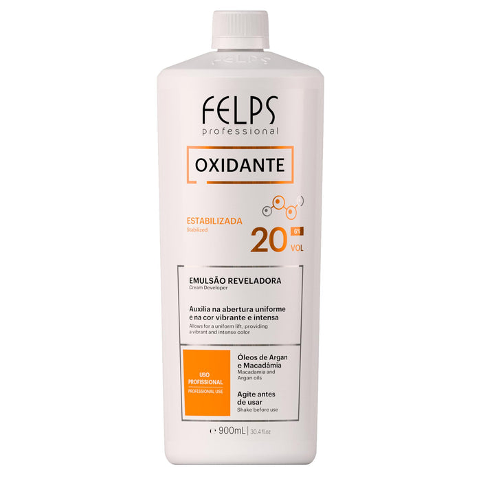 Felps Professional Cream Developer 20 Vol 900 ml white bottle, front of label – Buy now at MKPBR.COM – Worldwide Shipping