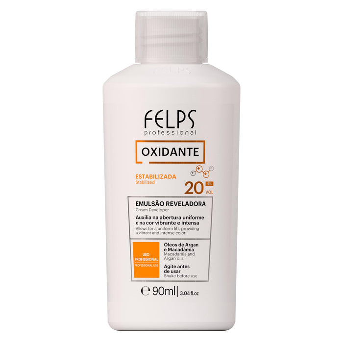 Felps Professional Cream Developer 20 Vol 90 ml white bottle, front of label – Buy now at MKPBR.COM – Worldwide Shipping