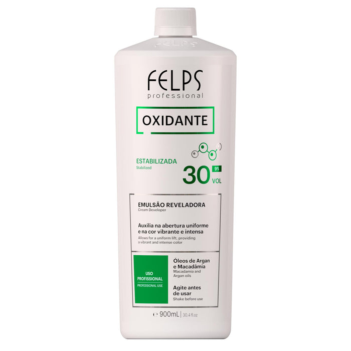 Felps Professional Cream Developer 30 Vol 900 ml white bottle, front of label – Buy now at MKPBR.COM – Worldwide Shipping