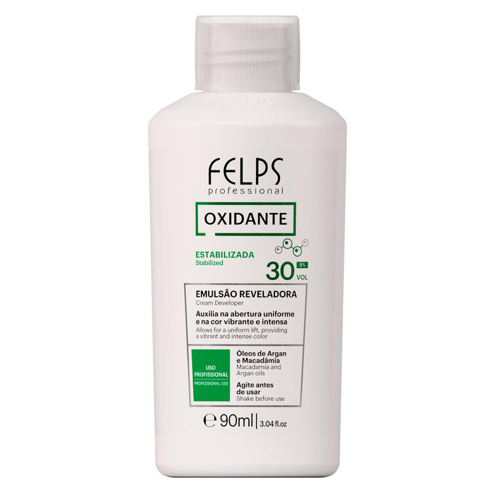Felps Professional Cream Developer 30 Vol 90 ml white bottle, front of label – Buy now at MKPBR.COM – Worldwide Shipping