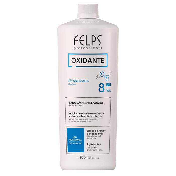 Felps Professional Cream Developer 8 Vol 900 ml white bottle, front of label – Buy now at MKPBR.COM – Worldwide Shipping