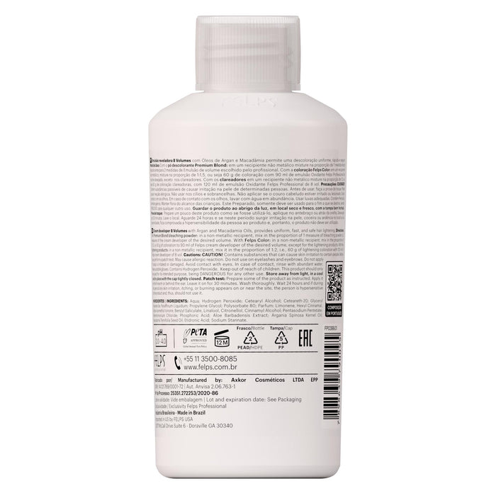 Felps Professional Cream Developer 8 Vol 90 ml back of bottle showing INCI ingredients and directions – Buy now at MKPBR.COM – Worldwide Shipping