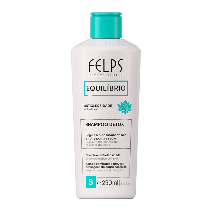 Felps Professional Equilibrio Detox Anti-Oiliness Shampoo 250 ml white bottle with teal cap, front view – Buy now at MKPBR.COM – Worldwide Shipping