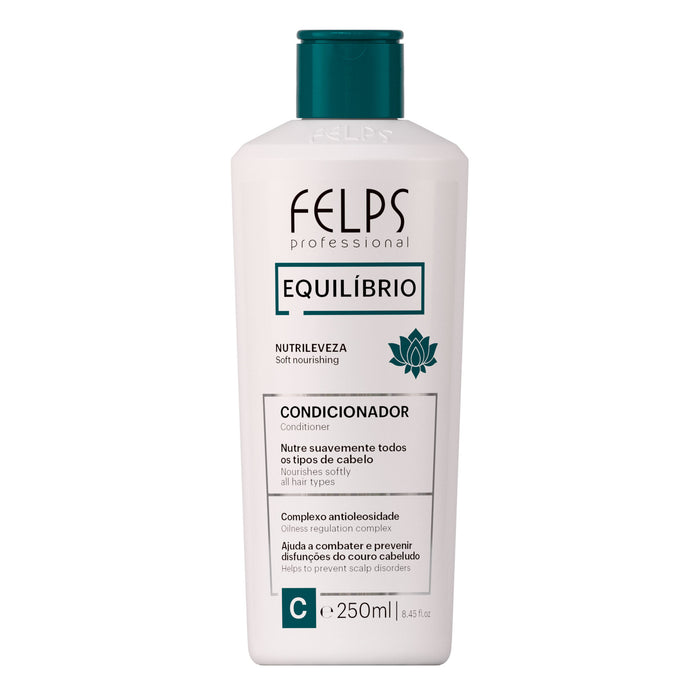 Felps Professional Equilibrio Nutrileveza Soft Nourishing Conditioner 250 ml white bottle with teal cap, front label facing forward – Buy now at MKPBR.COM – Worldwide Shipping