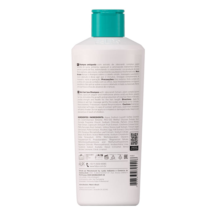 Felps Professional Equilibrio Strengthening Shampoo 250 ml back label showing directions and full INCI ingredient list – Buy now at MKPBR.COM – Worldwide Shipping