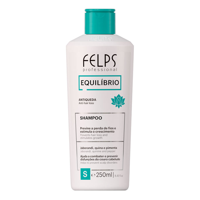 Felps Professional Equilibrio Strengthening Shampoo 250 ml front of white bottle with teal cap – Buy now at MKPBR.COM – Worldwide Shipping