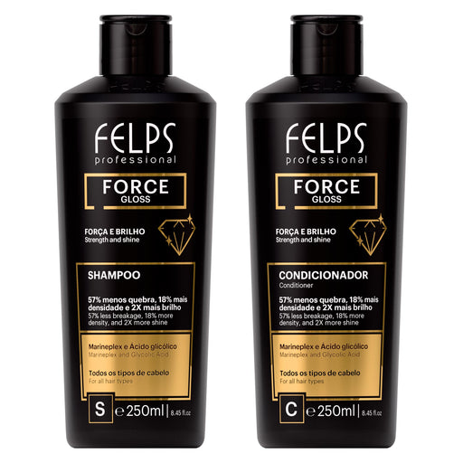 Felps Professional Force Gloss duo kit with 250 ml shampoo and 250 ml conditioner shown front facing – Buy now at MKPBR.COM – Worldwide Shipping