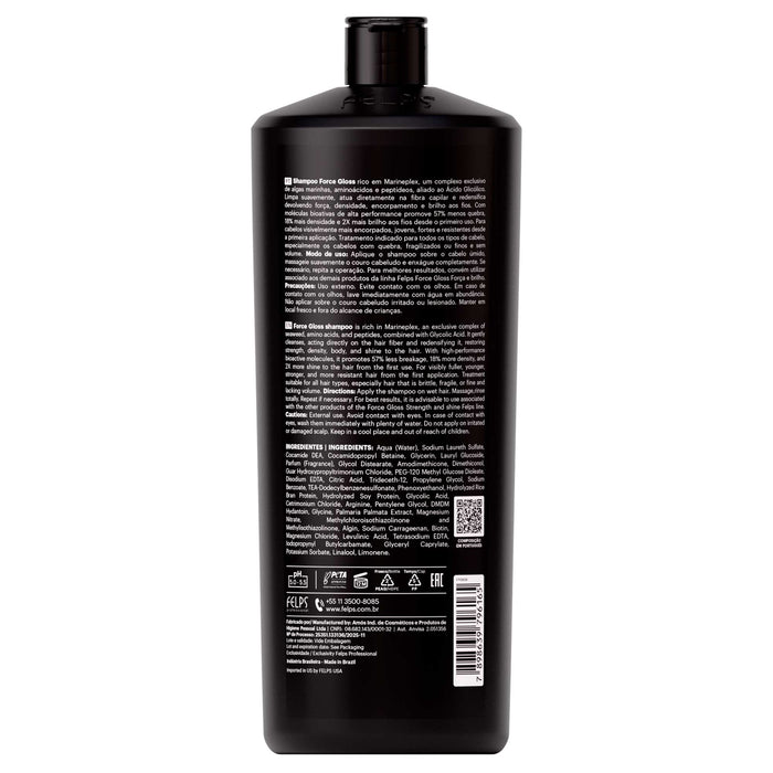 Felps Professional Force Gloss Shampoo 1 litre back label with full ingredient list – Buy now at MKPBR.COM – Worldwide Shipping