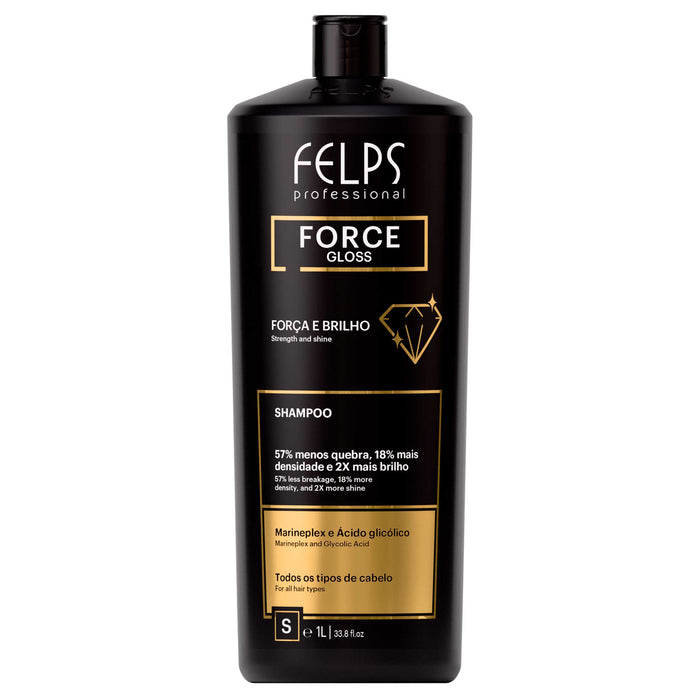 Felps Professional Force Gloss Shampoo 1 litre salon size bottle front view – Buy now at MKPBR.COM – Worldwide Shipping
