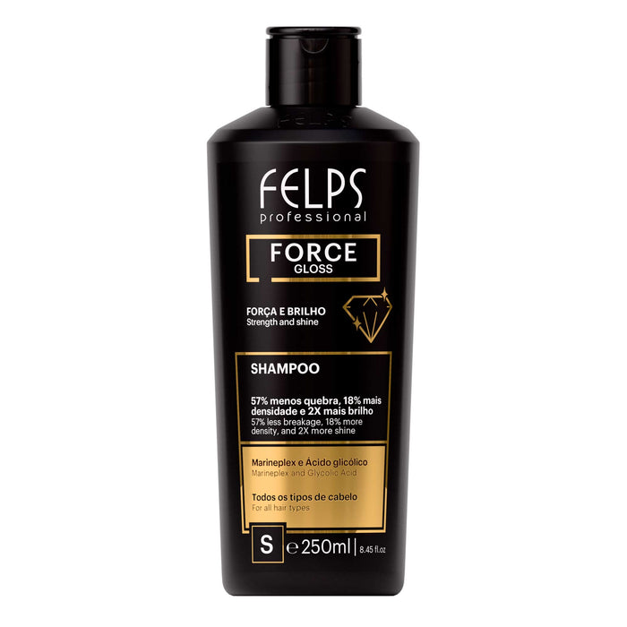 Felps Professional Force Gloss Shampoo 250 ml black bottle front view – Buy now at MKPBR.COM – Worldwide Shipping