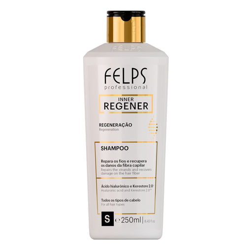 Felps Professional Inner Regener Regeneration Shampoo 250 ml white bottle with gold cap, front view – Buy now at MKPBR.COM – Worldwide Shipping