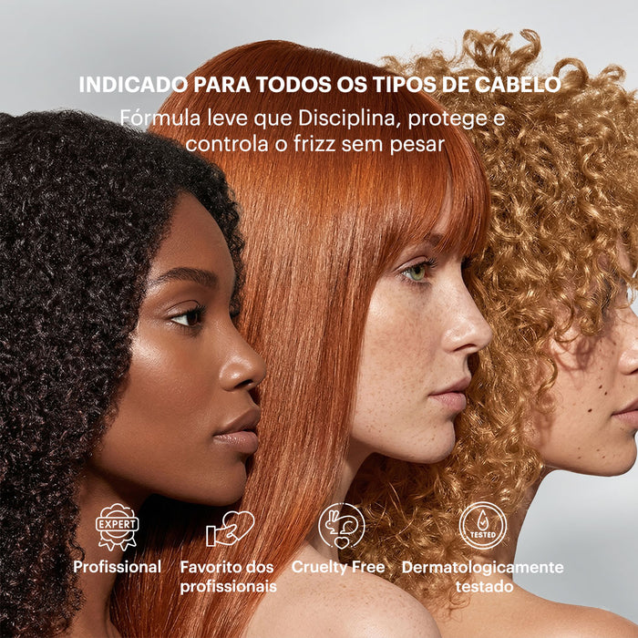 Three models with coily, straight and curly hair showing Felps Professional Liss Express Heat Protectant suits all hair types – Buy now at MKPBR.COM – Worldwide Shipping