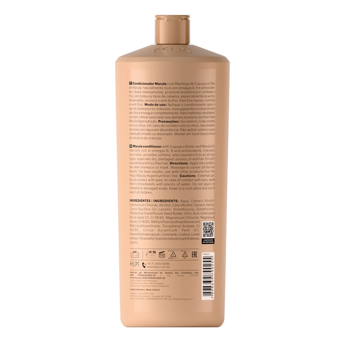 Felps Professional Marula Hypernutrition Conditioner 1 L back label showing ingredients and directions – Buy now at MKPBR.COM – Worldwide Shipping