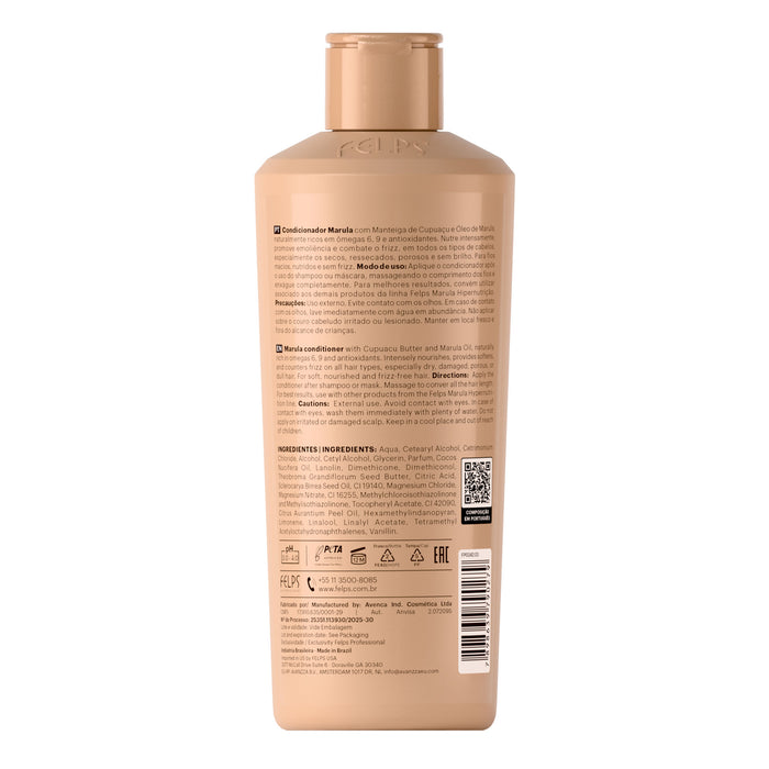 Felps Professional Marula Hypernutrition Conditioner 250 ml back label showing ingredients and directions – Buy now at MKPBR.COM – Worldwide Shipping