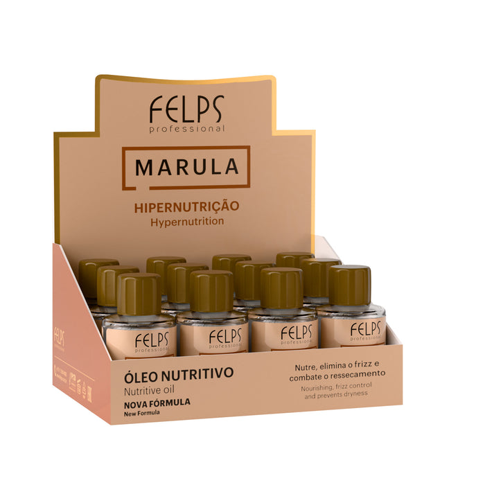 Felps Professional Marula Hypernutrition Nutritive Hair Oil display box holding 12 vials of 7 ml – Buy now at MKPBR.COM – Worldwide Shipping