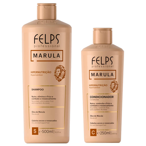 Felps Professional Marula Hypernutrition 500 ml shampoo and 250 ml conditioner duo kit, front view of both bottles – Buy now at MKPBR.COM – Worldwide Shipping