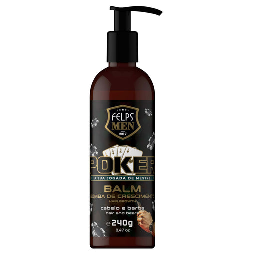 Felps Men Poker Hair & Beard Balm 240 g front of the black pump bottle with the gold Poker label – Buy now at MKPBR.COM – Worldwide Shipping