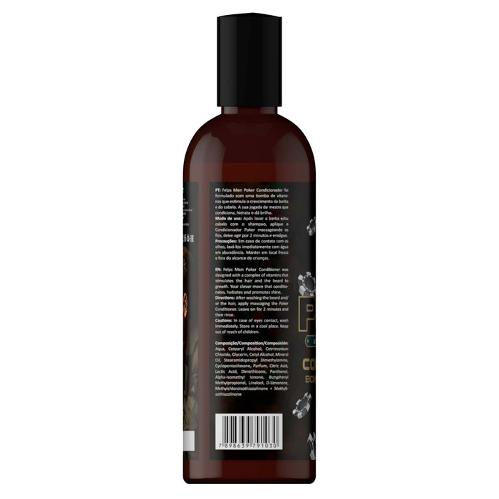 Felps Men Poker Hair and Beard Conditioner 240 ml back label with INCI ingredient list and directions – Buy now at MKPBR.COM – Worldwide Shipping
