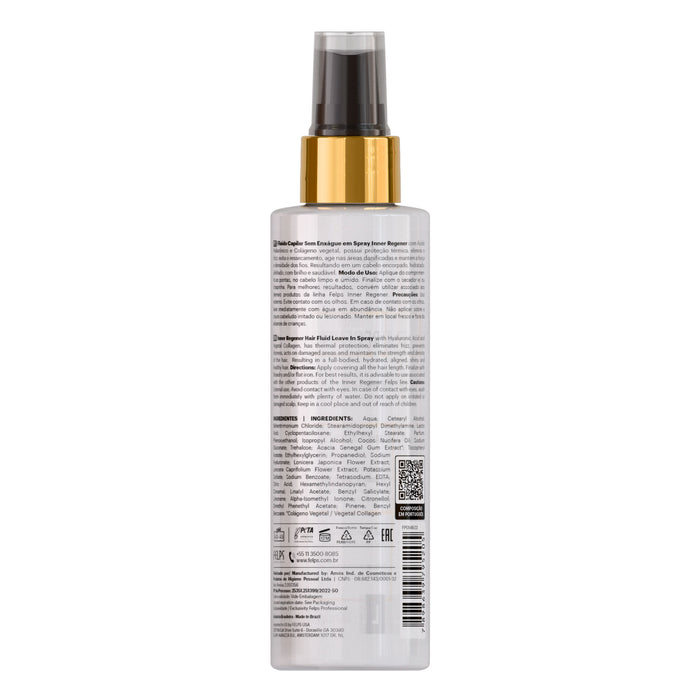 Felps Professional Inner Regener Thermal Protection Leave-In Spray 140 ml back label showing directions and ingredients – Buy now at MKPBR.COM – Worldwide Shipping