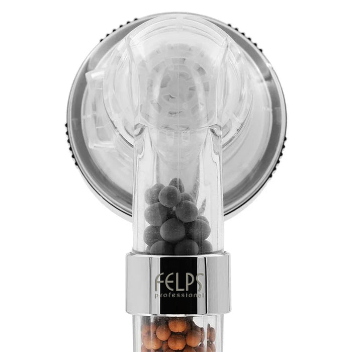 Felps Professional Pure Shower filtered salon shower head close-up of the coloured mineral spheres – Buy now at MKPBR.COM – Worldwide Shipping