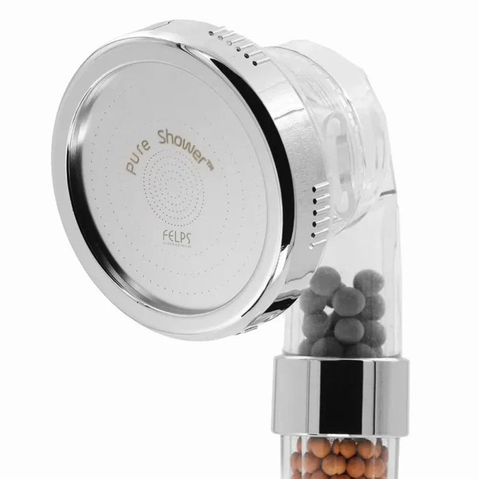 Felps Professional Pure Shower filtered salon shower head showing the three jet mode settings – Buy now at MKPBR.COM – Worldwide Shipping
