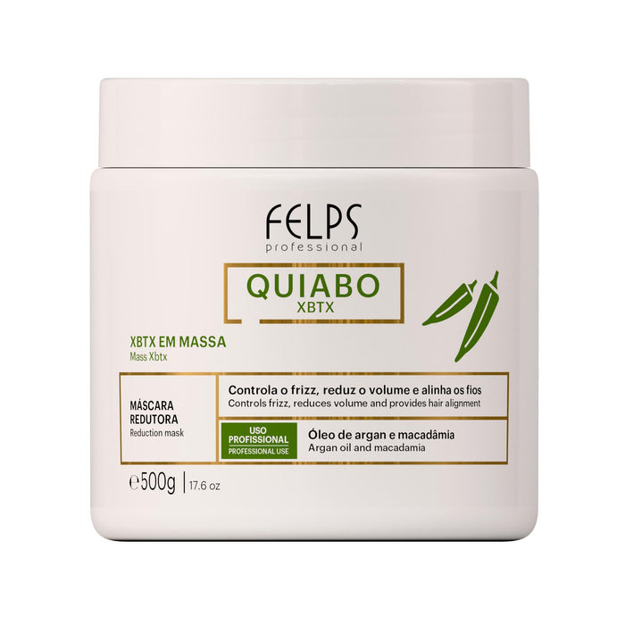 Felps Professional Quiabo XBTX Antifrizz Volume-Reducing Mask 17.64 oz (500 g) front packaging – Buy now at MKPBR.COM – Worldwide Shipping