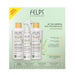 Front panel of the Felps Professional Quiabo XBTX Post-Progressive 3-in-1 kit box listing shampoo 250 ml, conditioner 250 ml and antifrizz fluid 120 ml – Buy now at MKPBR.COM – Worldwide Shipping