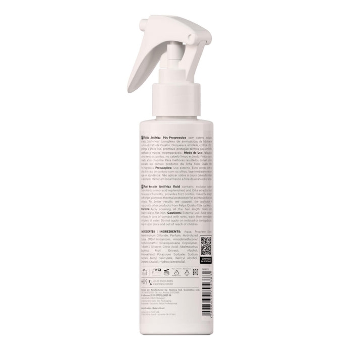 Felps Professional Quiabo XBTX Post-Progressive Antifrizz Leave-In Fluid 120 ml back label with ingredient list – Buy now at MKPBR.COM – Worldwide Shipping